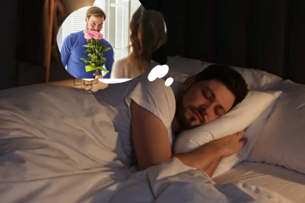 Man dreaming of giving flowers to a girl