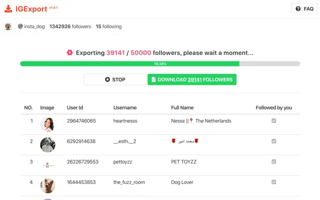 Export followers from IGExport