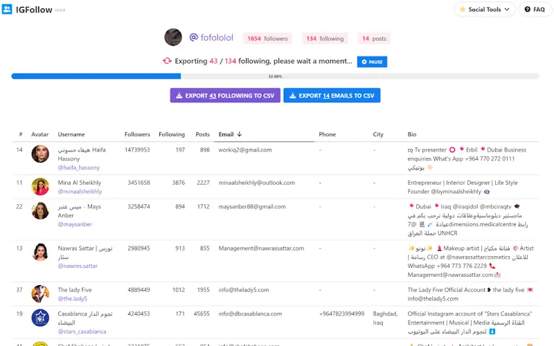 Export followers from IGFollow