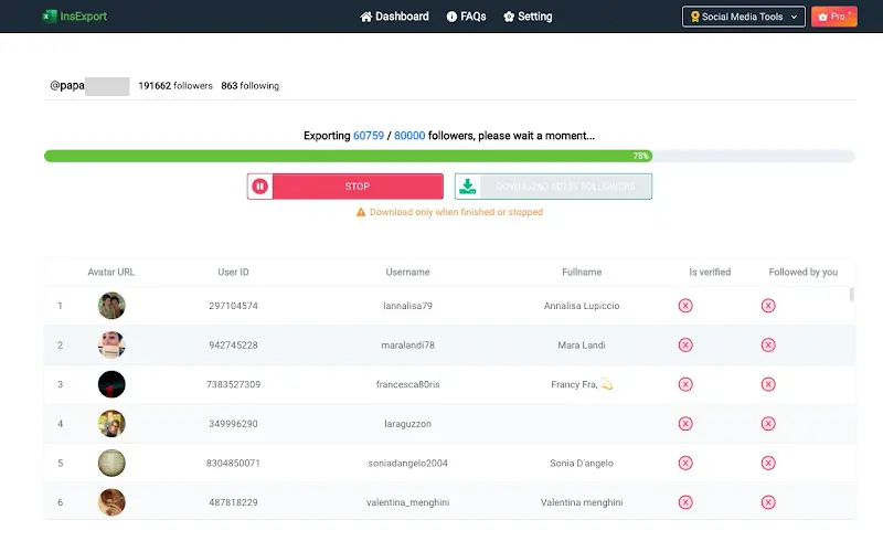 Export followers from InsExport