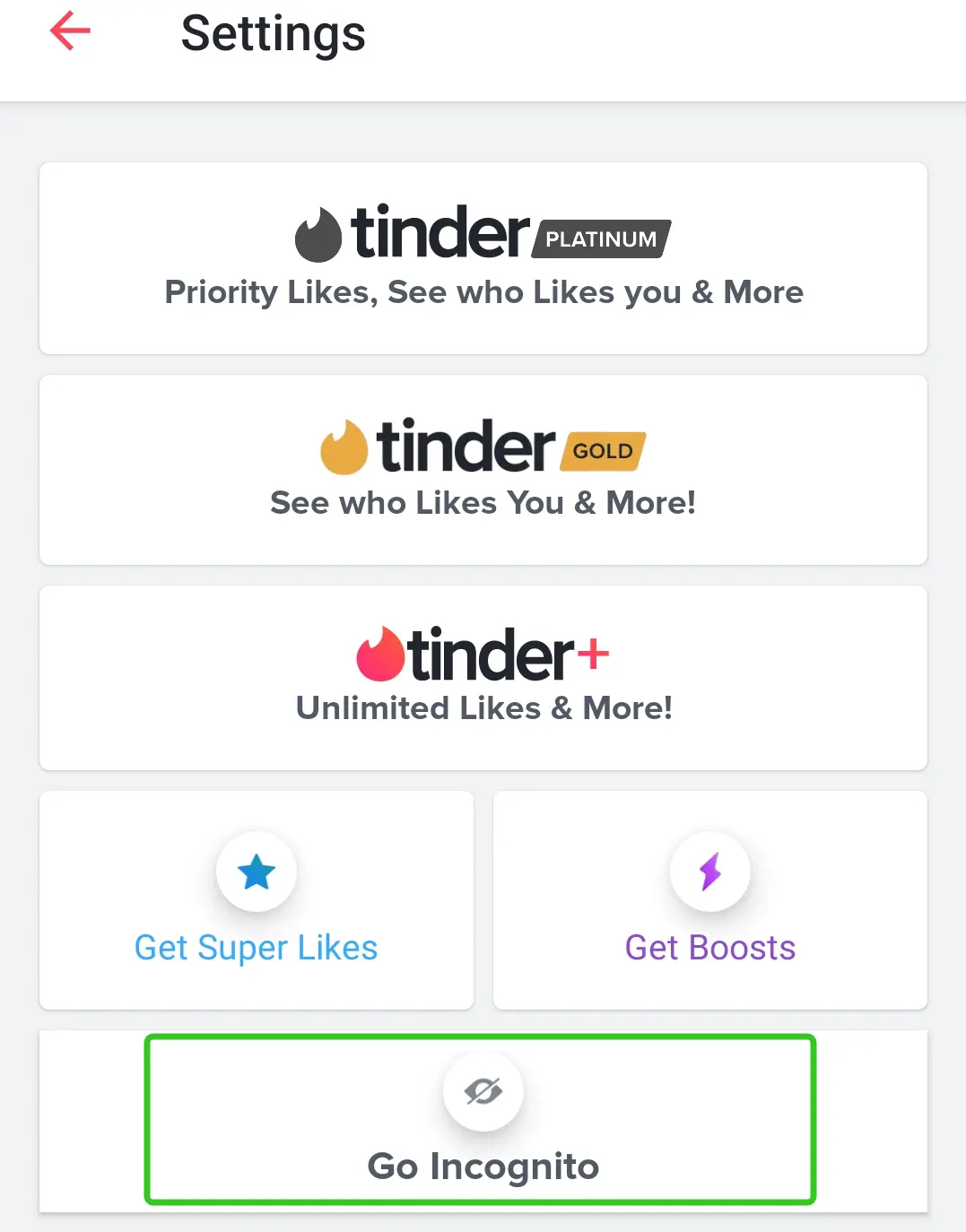 Tinder incognito mode