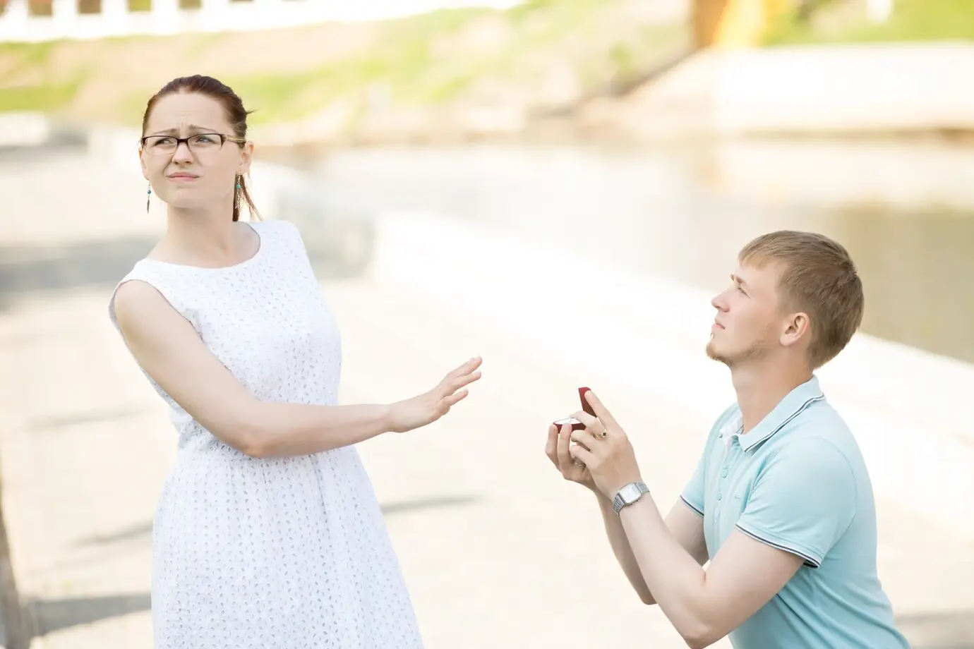 Girl rejecting an engagement ring