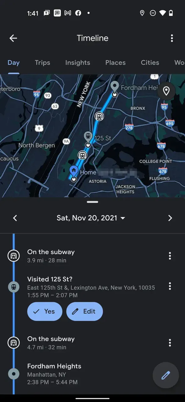 Google Maps Location Timeline